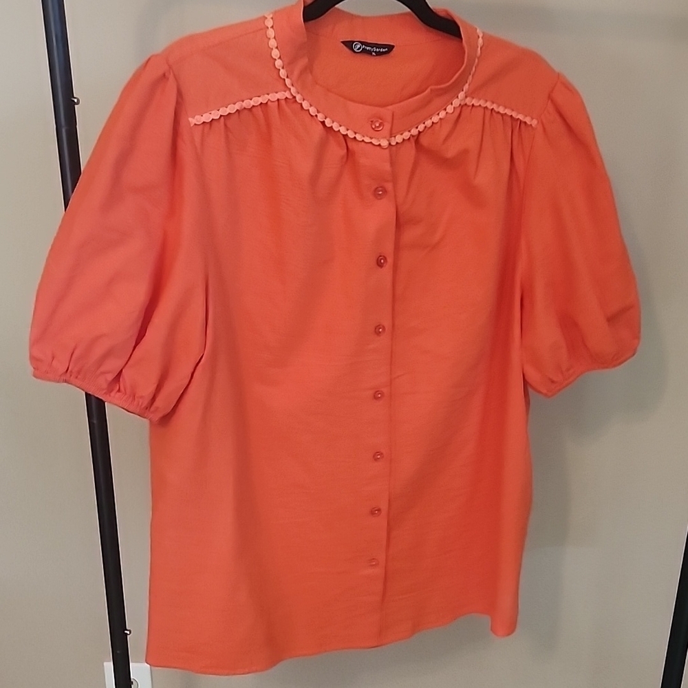 Elegant Orange Blouse with Puff Sleeves